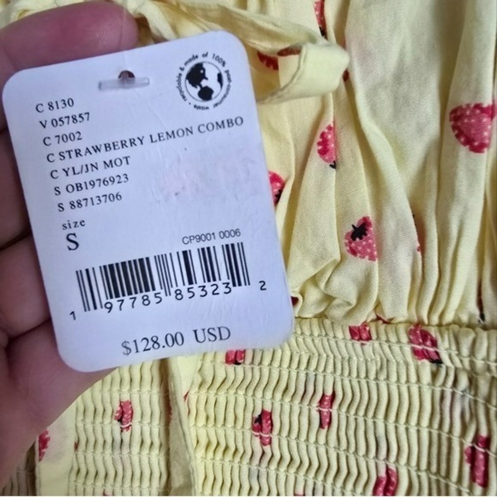 Free People NEW Lavender Daze Strawberry Butter Yellow Smocked Midi Dress Small - Picture 9 of 12